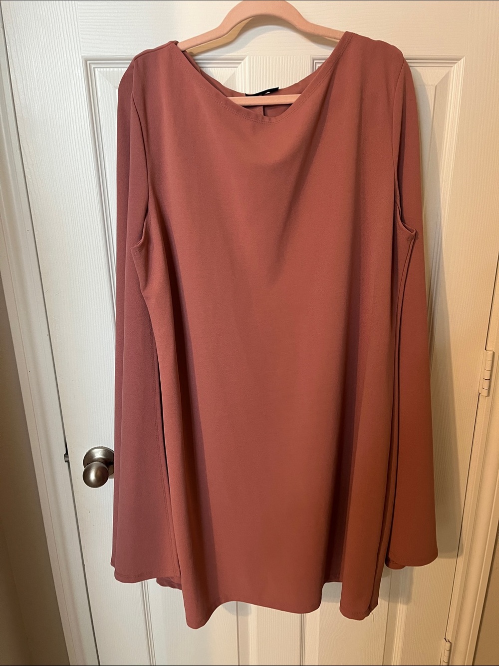 Women's Midi Cape Dress in Dusty Rose - Elegant Long-Sleeve Midi